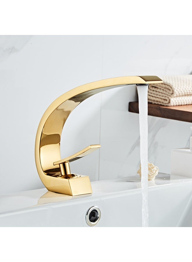 FUTURE BUILDING Modern Single Handle | Golden Basin Faucet with High Arc Spout | Deck Mounted Sink Tap | Smooth Water Flow | Kitchen Faucet | Durable Metal Construction | Easy Control Mixer for Home & Kitchen - Image 1