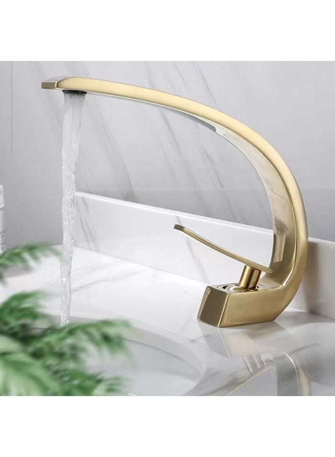 FUTURE BUILDING Modern Single Handle | Golden Basin Faucet with High Arc Spout | Deck Mounted Sink Tap | Smooth Water Flow | Kitchen Faucet | Durable Metal Construction | Easy Control Mixer for Home & Kitchen - Image 2