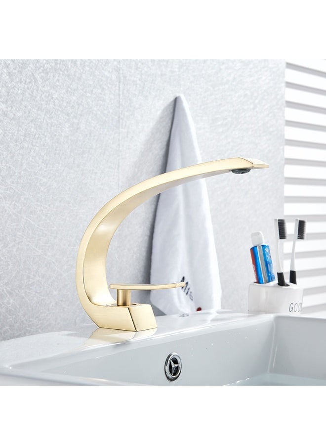 FUTURE BUILDING Modern Single Handle | Golden Basin Faucet with High Arc Spout | Deck Mounted Sink Tap | Smooth Water Flow | Kitchen Faucet | Durable Metal Construction | Easy Control Mixer for Home & Kitchen - Image 3