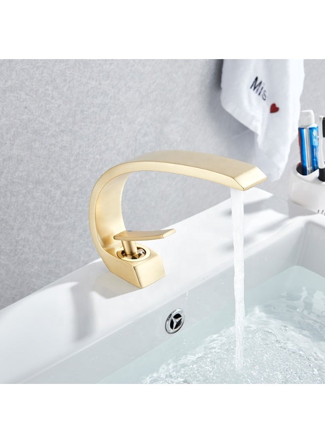 FUTURE BUILDING Modern Single Handle | Golden Basin Faucet with High Arc Spout | Deck Mounted Sink Tap | Smooth Water Flow | Kitchen Faucet | Durable Metal Construction | Easy Control Mixer for Home & Kitchen - Image 4