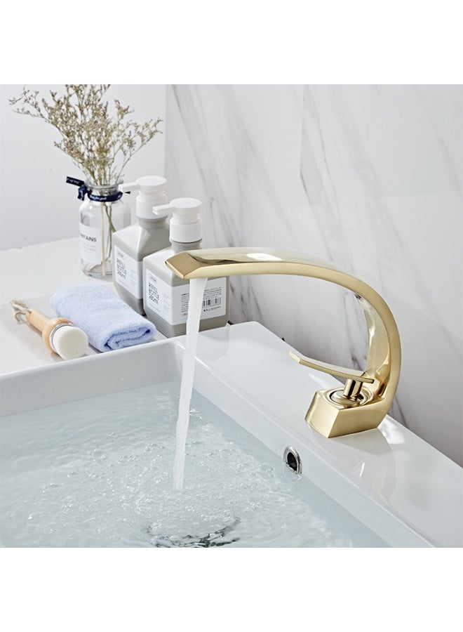 FUTURE BUILDING Modern Single Handle | Golden Basin Faucet with High Arc Spout | Deck Mounted Sink Tap | Smooth Water Flow | Kitchen Faucet | Durable Metal Construction | Easy Control Mixer for Home & Kitchen - Image 5