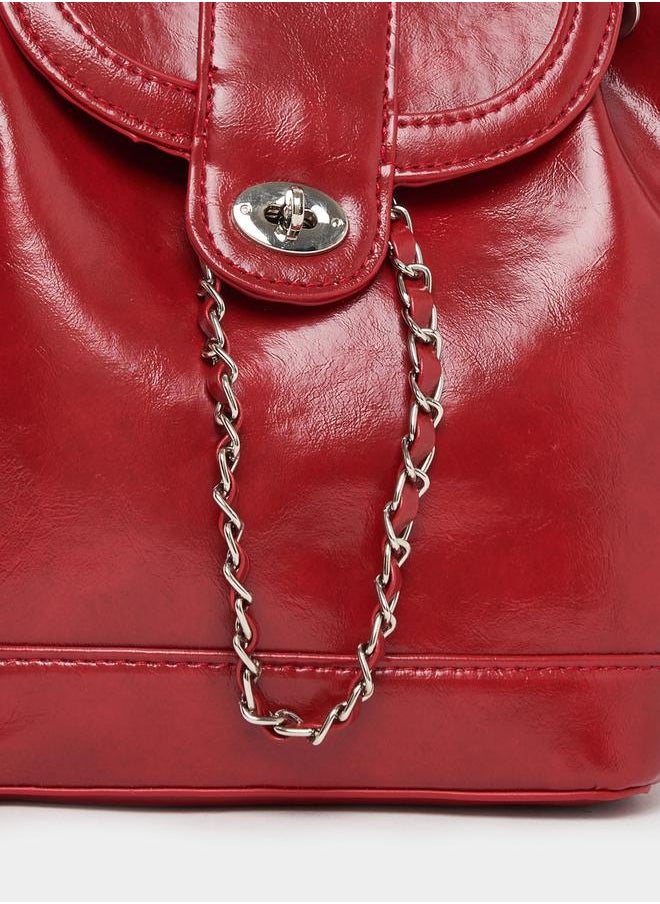 Styli Chain Accent Flap Backpack  - Image 4