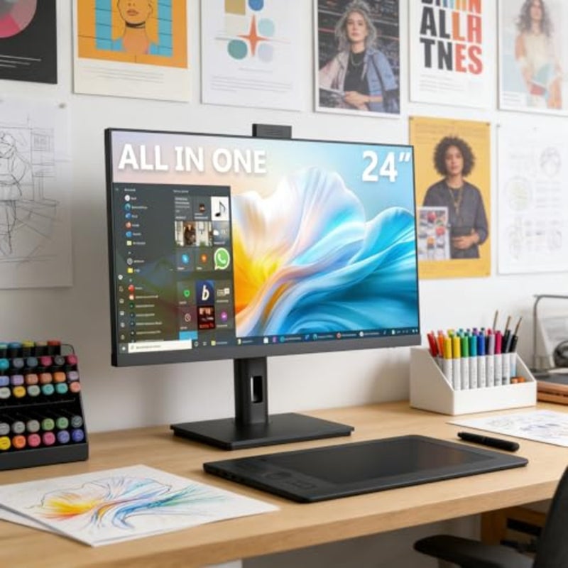 24 Inch All-in-One Computer Desktop PC, Dual-Core i5-3380M 3.6GHz, 8GB DDR3 RAM 256GB SSD 1920x1080 FHD Display, Win10, Retractable Hidden 5MP Camera Built-in Speakers, Ideal for Home and Office Black - Image 2