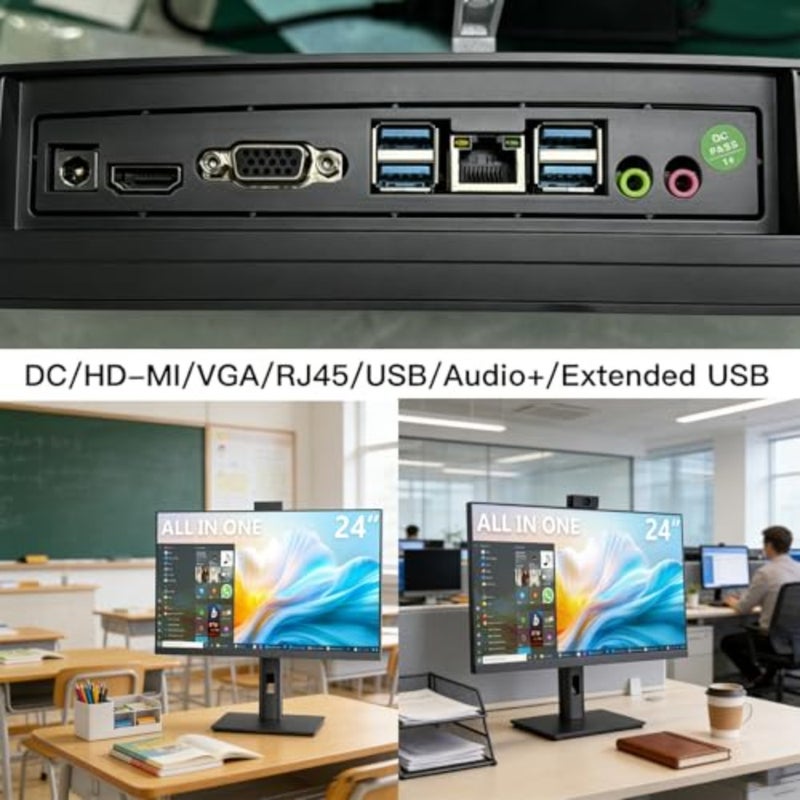24 Inch All-in-One Computer Desktop PC, Dual-Core i5-3380M 3.6GHz, 8GB DDR3 RAM 256GB SSD 1920x1080 FHD Display, Win10, Retractable Hidden 5MP Camera Built-in Speakers, Ideal for Home and Office Black - Image 4