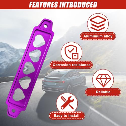 LHDOS Car Battery Hold Down Bracket Set Aluminium Alloy Car Battery Tray with Stainless Steel J Bolts Car Battery Tie Down Mount Bracket Universal Car Battery Lock Down Accessories Purple - Image 5