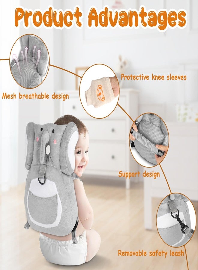 Primo Lines Baby Backpack Walker Protection, Toddler Head Protector Backpack Adjustable 270° Three-Sided Protection Breathable Design with Knee Pads & Safety Rope, 6-12 Month Baby(Elephant) - Image 2