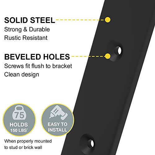 WEKIS 12 Inch Heavy Duty Floating Shelf Bracket, Wall Mounting Industrial Black Shelf Brackets, 1/5 Inch Thick Iron Metal Brackets for Shelves 6 Packs - Image 4