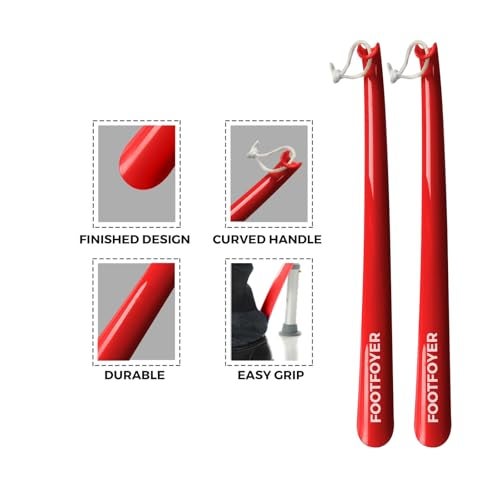 Footfoyer Long shoehorn that is comfortable to wear and has a handle is ideal for both men and women (Red(Pack of 2)) - Image 2