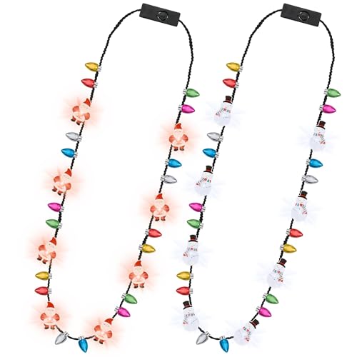 Traplace 2PCS Christmas Necklaces 2 Kinds of Party Favors Light up Christmas Necklace Colorful 3 Modes Xmas Decorations Wearable Light Accessories for Xmas New Year Parties Ugly Sweater Decor - Image 1