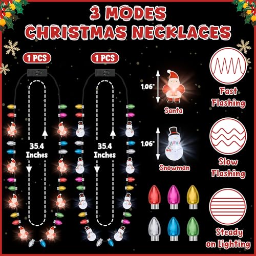 Traplace 2PCS Christmas Necklaces 2 Kinds of Party Favors Light up Christmas Necklace Colorful 3 Modes Xmas Decorations Wearable Light Accessories for Xmas New Year Parties Ugly Sweater Decor - Image 5