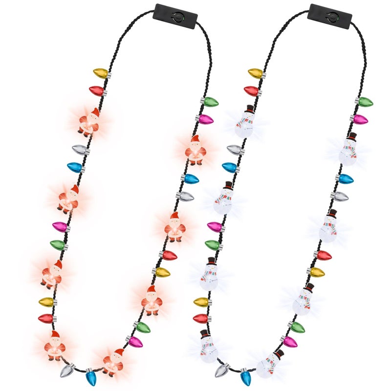 Traplace 2PCS Christmas Necklaces 2 Kinds of Party Favors Light up Christmas Necklace Colorful 3 Modes Xmas Decorations Wearable Light Accessories for Xmas New Year Parties Ugly Sweater Decor - Image 3