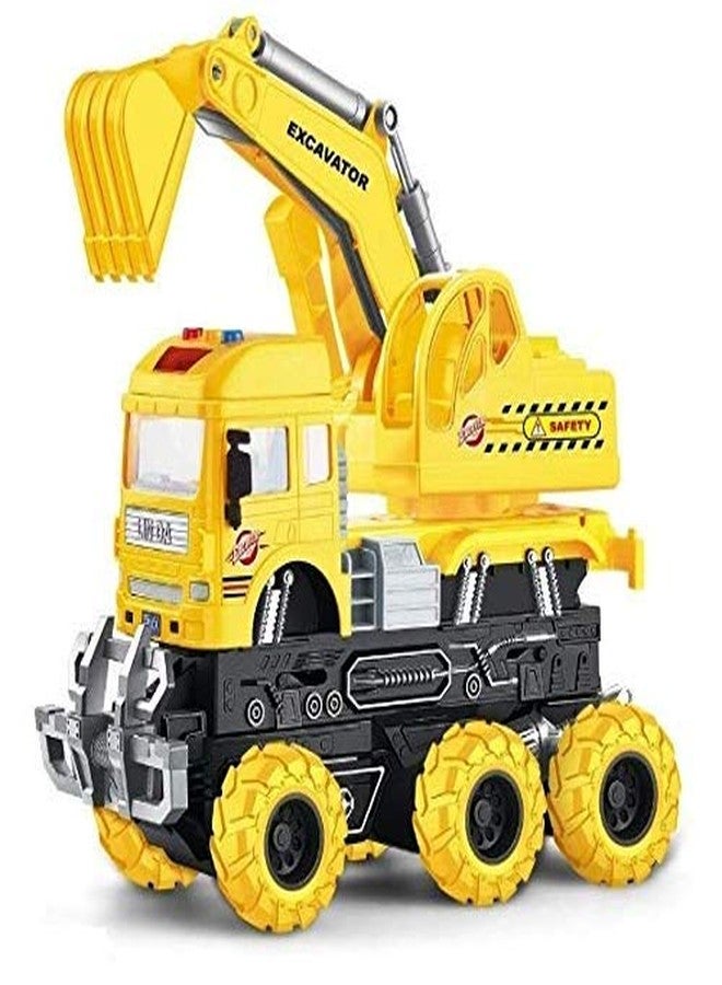 ISTOSY Friction Powered Engineering Excavator Truck for Kids Boys Girls 6x6 Deformation Building Construction Truck Toys with Light Music Pull Back Vehicles (Multicolor) - Image 1