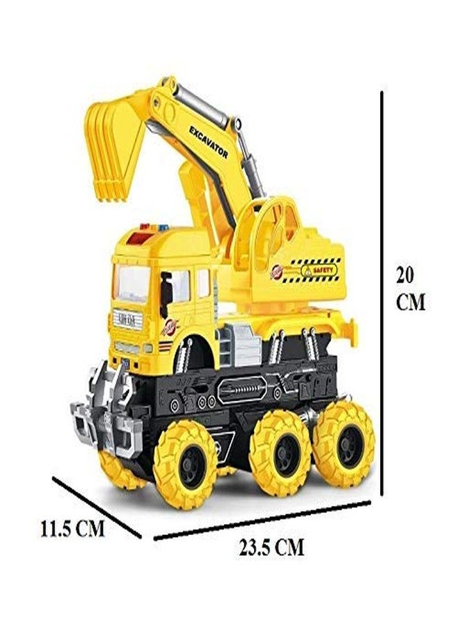 ISTOSY Friction Powered Engineering Excavator Truck for Kids Boys Girls 6x6 Deformation Building Construction Truck Toys with Light Music Pull Back Vehicles (Multicolor) - Image 3