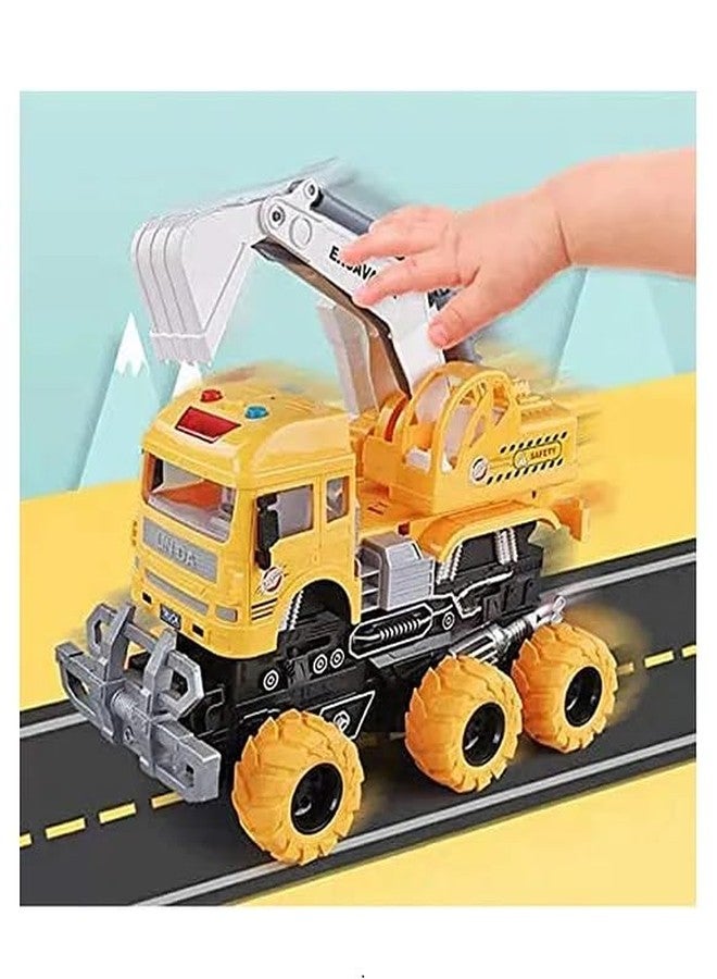ISTOSY Friction Powered Engineering Excavator Truck for Kids Boys Girls 6x6 Deformation Building Construction Truck Toys with Light Music Pull Back Vehicles (Multicolor) - Image 4
