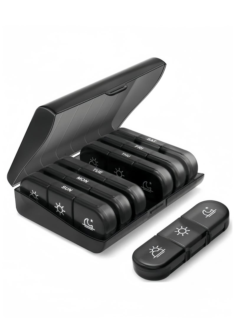 ايرس منظم حبوب أسبوعي - صندوق حبوب يكفي 7 أيام مع حجرات كبيرة لثلاث مرات يوميًا - حافظة حبوب سفر محمولة للفيتامينات والمكملات الغذائية والأدوية - حاوية حبوب متينة مقاومة للضوء - Image 1