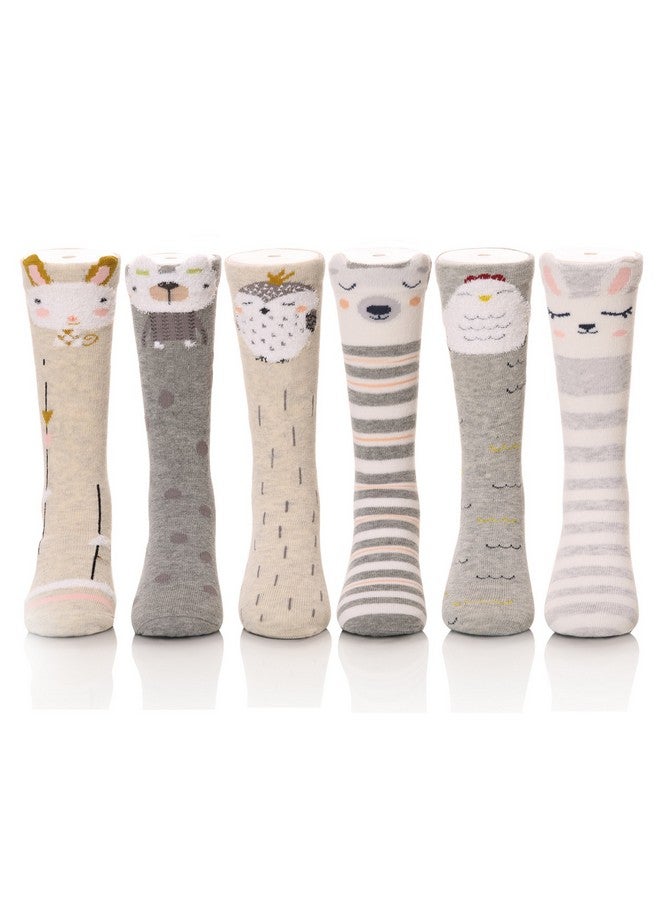 كولور سيتي جوارب طويلة للركبة من Color City للأطفال الصغار من القطن الدافئ برسومات حيوانات، جوارب طويلة للأطفال من عمر 1 إلى 6 سنوات (6 أزواج A) - Image 1