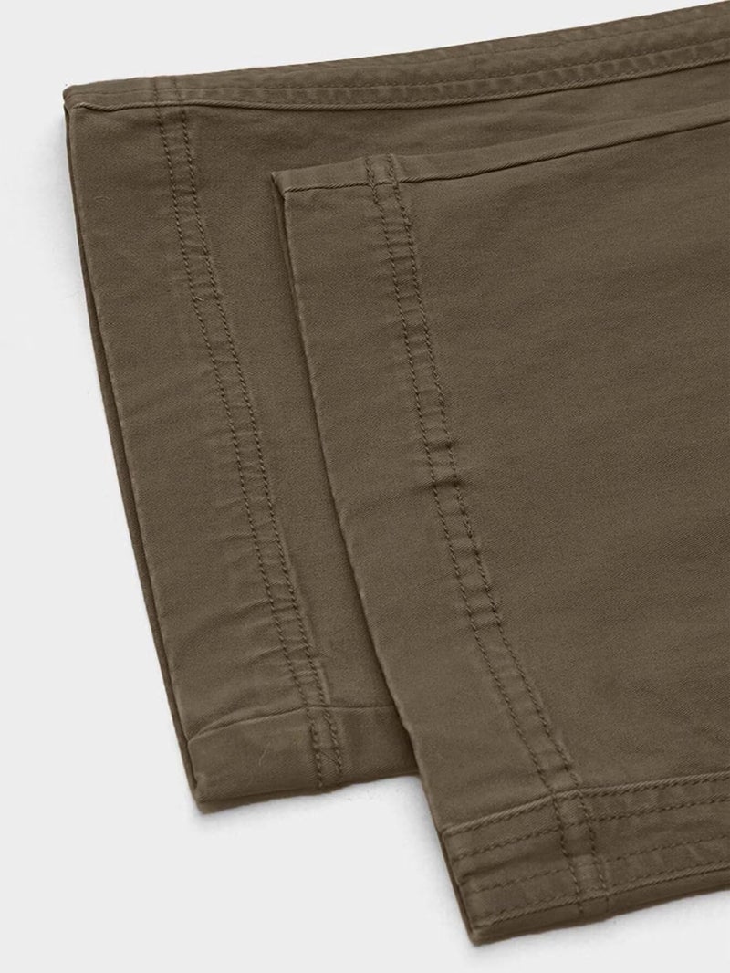 Flamingals Straight Leg Pants for Women Drawstring Waist Mid Rise Casual Solid Seam Detail Pants Chocolate S - Image 5
