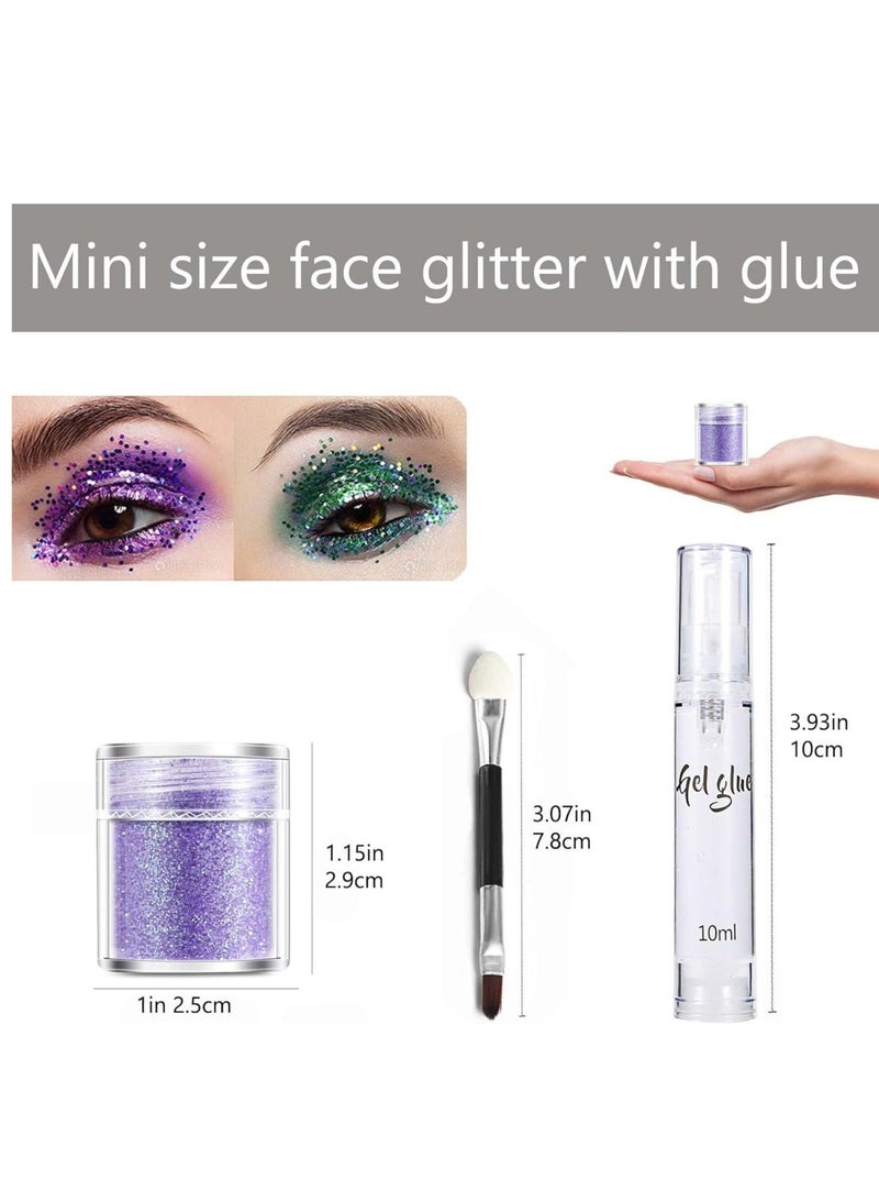 Captaintech Colorful 8-Pack Face Glitter with Glue for Festivals - Chunky Glitter Paint, Hair and Body Essentials, Party Decorations, Festival Accessories with Gems - Image 4