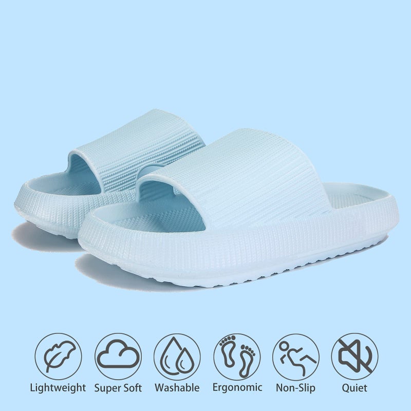 rosyclo Cloud Slippers for Women and Men, Massage Shower Dorm Non-Slip Pillow Open Toe Super Soft Comfy Thick Sole Home House Cloud Cushion Slide Sandals for Indoor Platform Shoes,Baby Blue - Image 2