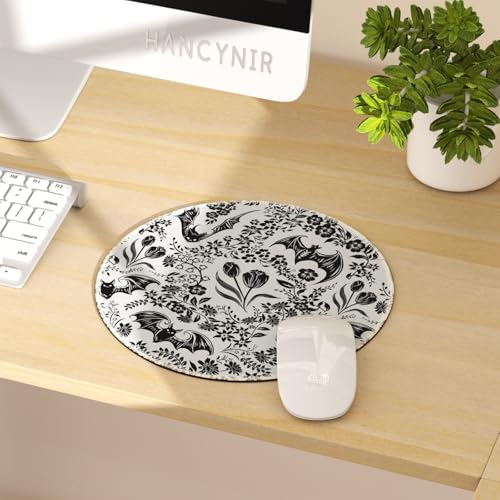 Hancynir Goth Bat Floral Mouse Pad for Desk, Gothic Small Cute Mousepad with Non-Slip Base, Round Mouse Pads for Wireless Mouse Laptop Gaming, Computer Mouse Mat for Office Decor Desk Accessories - Image 2