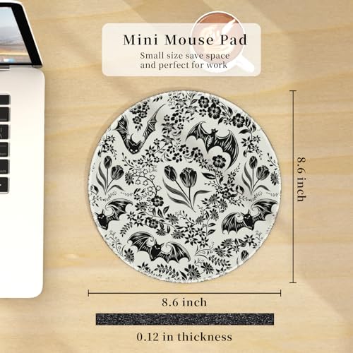 Hancynir Goth Bat Floral Mouse Pad for Desk, Gothic Small Cute Mousepad with Non-Slip Base, Round Mouse Pads for Wireless Mouse Laptop Gaming, Computer Mouse Mat for Office Decor Desk Accessories - Image 3