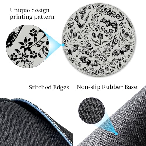 Hancynir Goth Bat Floral Mouse Pad for Desk, Gothic Small Cute Mousepad with Non-Slip Base, Round Mouse Pads for Wireless Mouse Laptop Gaming, Computer Mouse Mat for Office Decor Desk Accessories - Image 4