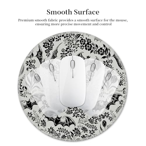 Hancynir Goth Bat Floral Mouse Pad for Desk, Gothic Small Cute Mousepad with Non-Slip Base, Round Mouse Pads for Wireless Mouse Laptop Gaming, Computer Mouse Mat for Office Decor Desk Accessories - Image 5