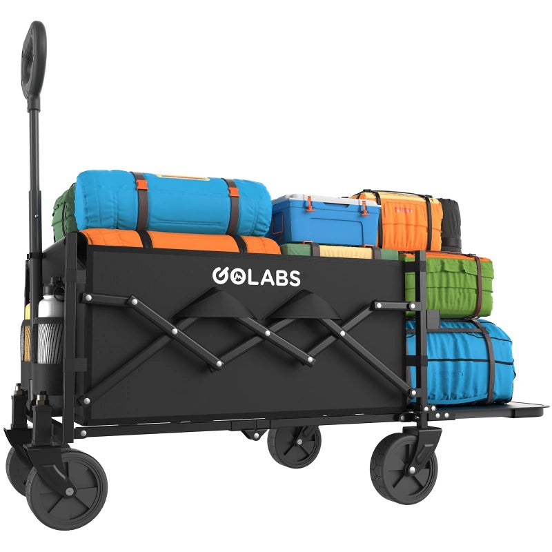 Golabs Collapsible Wagon Cart Max 350lb Load & Expandable Storage 100L, Double Bearing Design for Flexible Steering, Foldable Heavy Duty Garden Cart with 2 Cup Holders for Groceries, Garden & Camping - Image 1