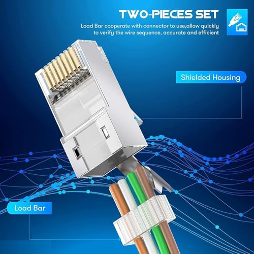 XIKKART 5 PCS Cat7 RJ45 Connectors | Shielded Pass Through Ethernet Plugs for Cat7, Cat6A, Cat6, Cat5E Cables, Gold Plated 8P8C Network Connectors for LAN, Internet, Router, Patch Cable Crimping - Image 3