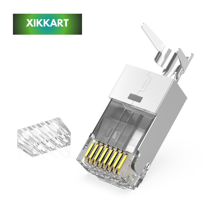 XIKKART 5 PCS Cat7 RJ45 Connectors | Shielded Pass Through Ethernet Plugs for Cat7, Cat6A, Cat6, Cat5E Cables, Gold Plated 8P8C Network Connectors for LAN, Internet, Router, Patch Cable Crimping - Image 2