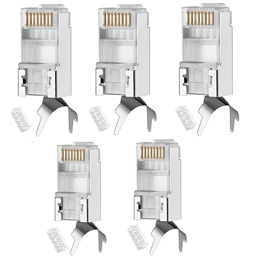 XIKKART 5 PCS Cat7 RJ45 Connectors | Shielded Pass Through Ethernet Plugs for Cat7, Cat6A, Cat6, Cat5E Cables, Gold Plated 8P8C Network Connectors for LAN, Internet, Router, Patch Cable Crimping - Image 1