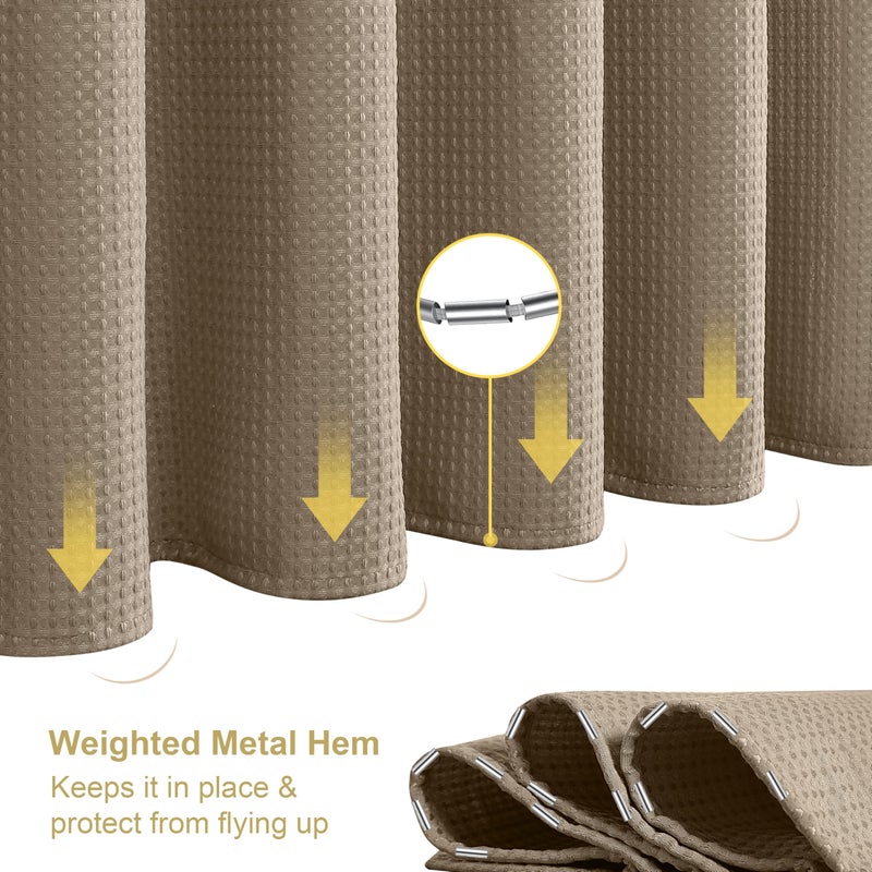VANZAVANZU Waffle Weave Shower Curtain with Stainless Steel Hooks - 230 GSM Heavy Duty Fabric Bath Curtains, Hotel Luxury Quality, Water Resistant, Machine Washable, Weighted Hem, 72 x 72 Inches (Khaki) - Image 5