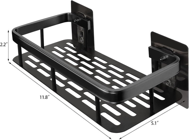 PRAMANTA Self-Adhesive Bathroom Corner Shelf Bathroom Rack Wall Mount Organizer Stand Aluminum Bathroom Organisers Storage Racks Bathroom Shelf/Shelves Corner (1Pcs) (2, Black) - Image 2