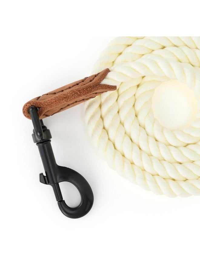 مايل هاي لايف مقود كلاب مايل هاي لايف، حبل قطني مضفر مع طرف جلدي للخياطة - مشبك معدني متين، طول 4 أقدام، سمك 1/2 بوصة - مناسب لحفلات الزفاف، مقود للمشي للكلاب المتوسطة والكبيرة (أبيض كريمي) - Image 3