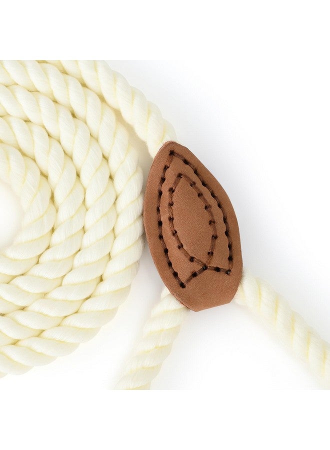 مايل هاي لايف مقود كلاب مايل هاي لايف، حبل قطني مضفر مع طرف جلدي للخياطة - مشبك معدني متين، طول 4 أقدام، سمك 1/2 بوصة - مناسب لحفلات الزفاف، مقود للمشي للكلاب المتوسطة والكبيرة (أبيض كريمي) - Image 4