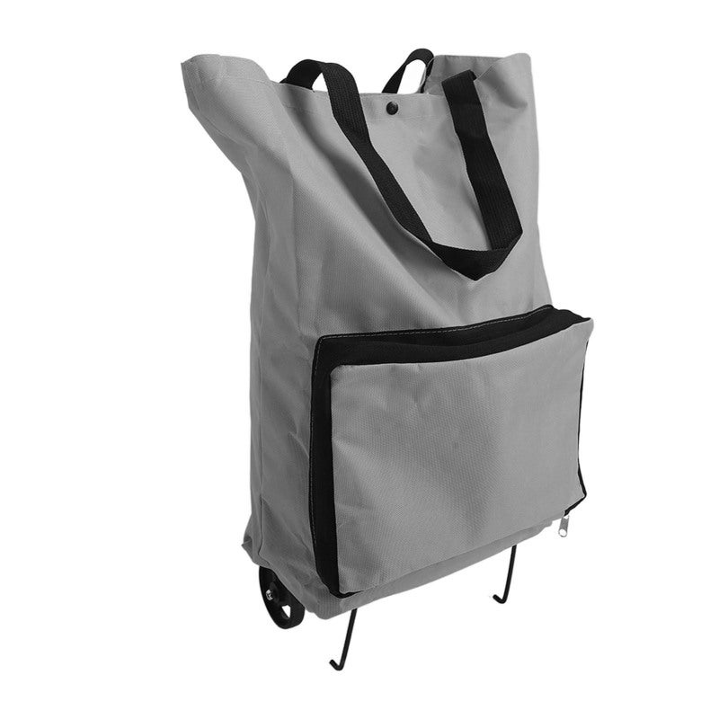 Foldable Cart Bag Grey Large Capacity Sturdy Design Reusable Shopping Cart - Multifunctional Foldable Wheels Grocery Bag for Travel Camping Beach Picnic Seniors - Image 3