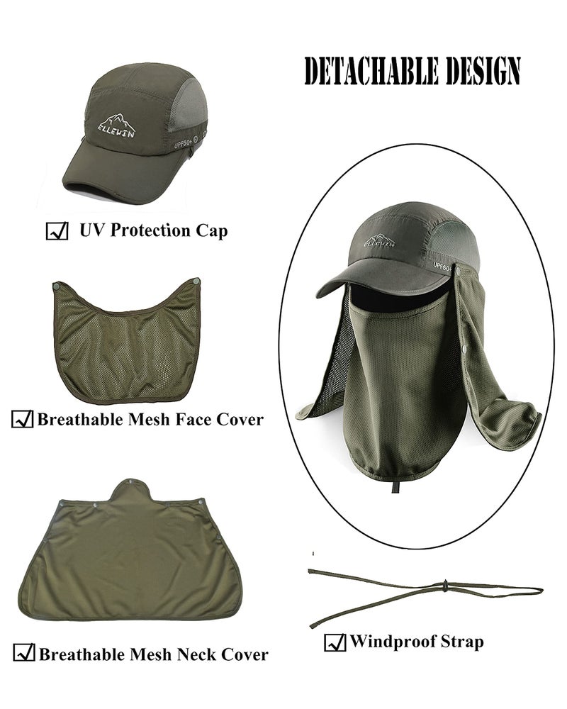 ELLEWIN Outdoor Sun Hat for Men Women UPF 50+ Fishing UV Hat with Neck Flap Face Cover for Sun Protection - Image 3