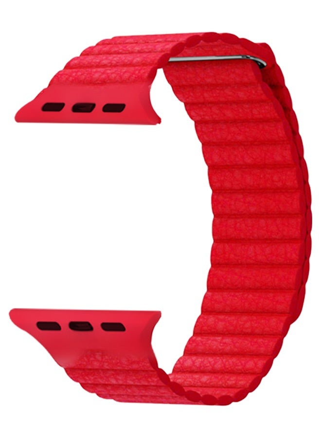 CATANES 49mm 46mm 45mm 44mm Leather Loop Band for Apple Watch Magnetic Watch Strap Wristband - Red - Image 1