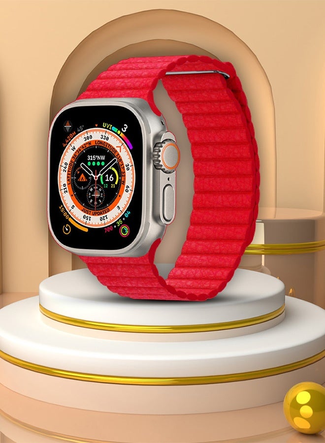 CATANES 49mm 46mm 45mm 44mm Leather Loop Band for Apple Watch Magnetic Watch Strap Wristband - Red - Image 2