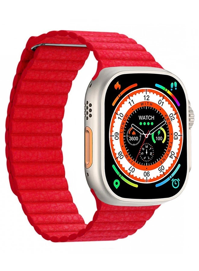 CATANES 49mm 46mm 45mm 44mm Leather Loop Band for Apple Watch Magnetic Watch Strap Wristband - Red - Image 5
