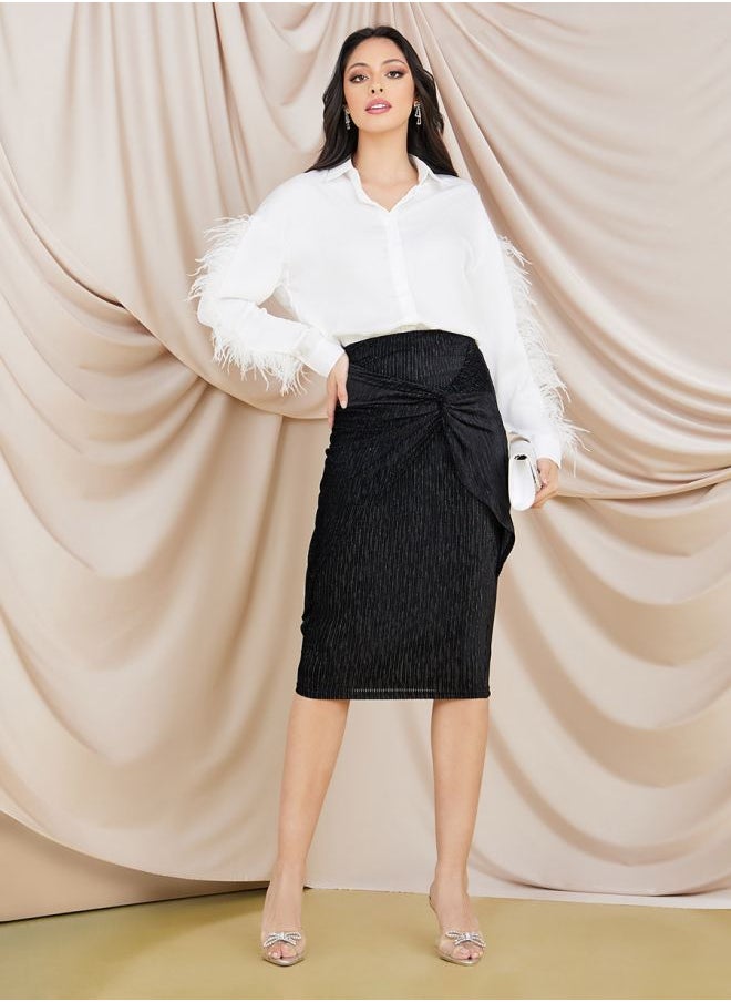 Styli - Plisse Knotted Front Midi Skirt - Image 1