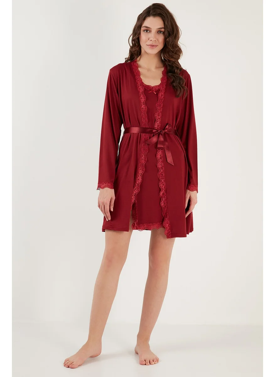 Lela Lace Detailed Slit Dressing Gown Nightgown Women's Nightgown 6097580