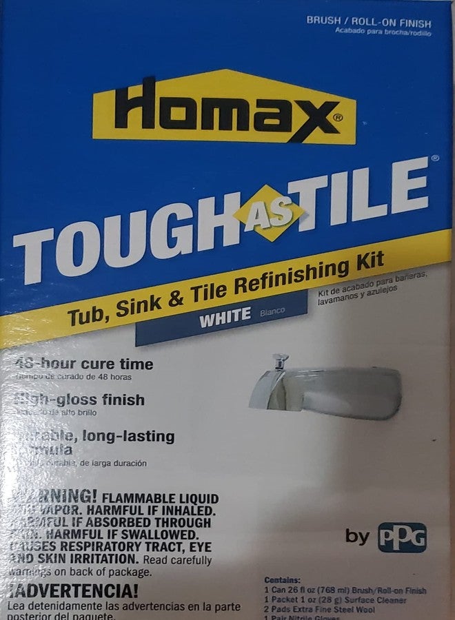 Homax Tub and Tile Refinishing Kit, White, 26 oz, Brush On, Tough as Tile Kit, 1.625 Pound, White(Pack of 1) - Image 1
