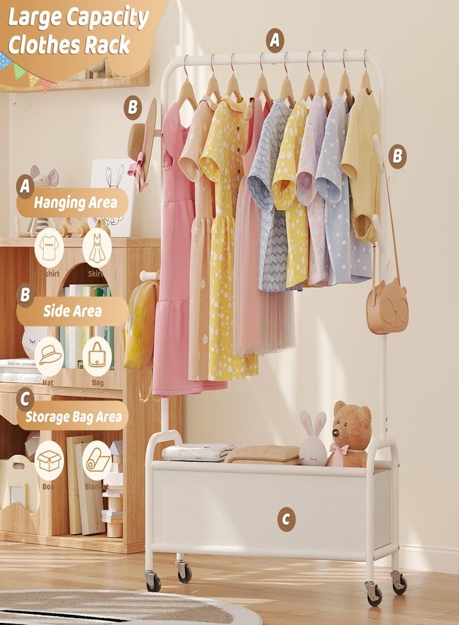 Vriccc Kids Clothing Rack with Storage Box, Kids Dress Up Storage for Coats, Small Garment Rack for Hanging Clothes, Dress Up Holder with Wheels - Image 2