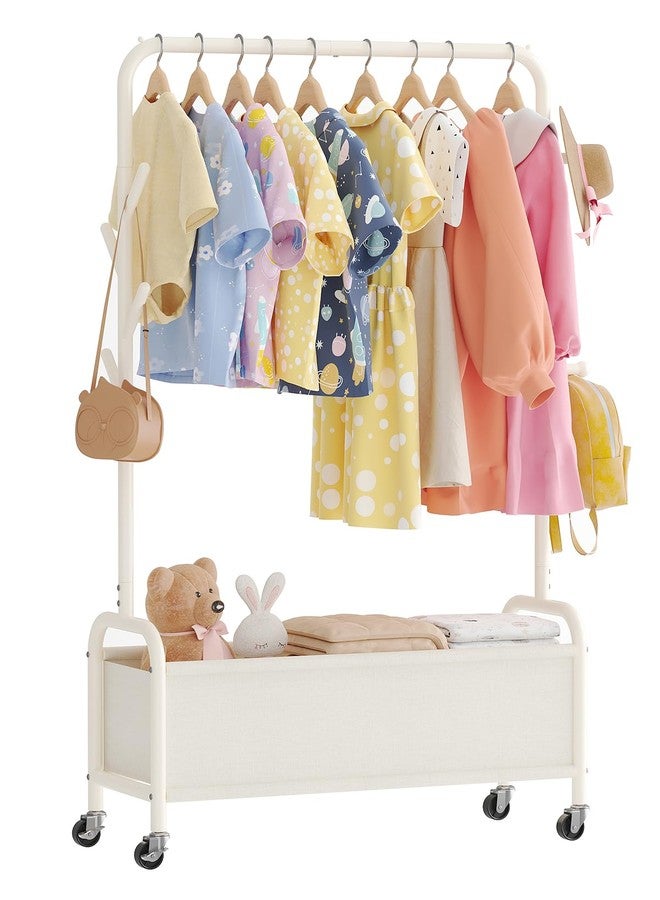 Vriccc Kids Clothing Rack with Storage Box, Kids Dress Up Storage for Coats, Small Garment Rack for Hanging Clothes, Dress Up Holder with Wheels - Image 1