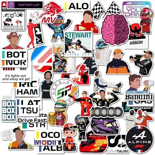 WallDesign Ultimate F1 Racing Sticker Set Collection of 56 - Mobile, Laptop, Accessories, Gifting - Durable, Laminated, Quality Printed Vinyl for True Racing Fans-Self-Adhesive - Image 1