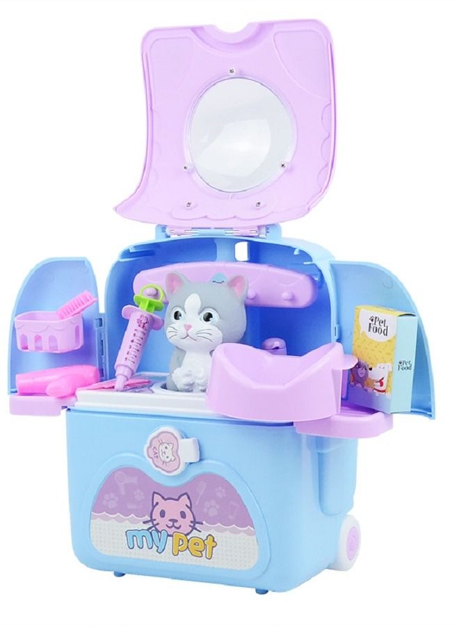 Pet Cat 3 IN 1 Carrier Pet Care Role Play Vet Toy Set for Kids