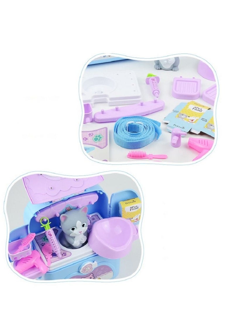 Pet Cat 3 IN 1 Carrier Pet Care Role Play Vet Toy Set for Kids
