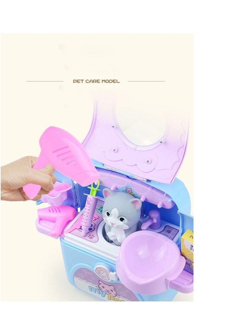 Pet Cat 3 IN 1 Carrier Pet Care Role Play Vet Toy Set for Kids