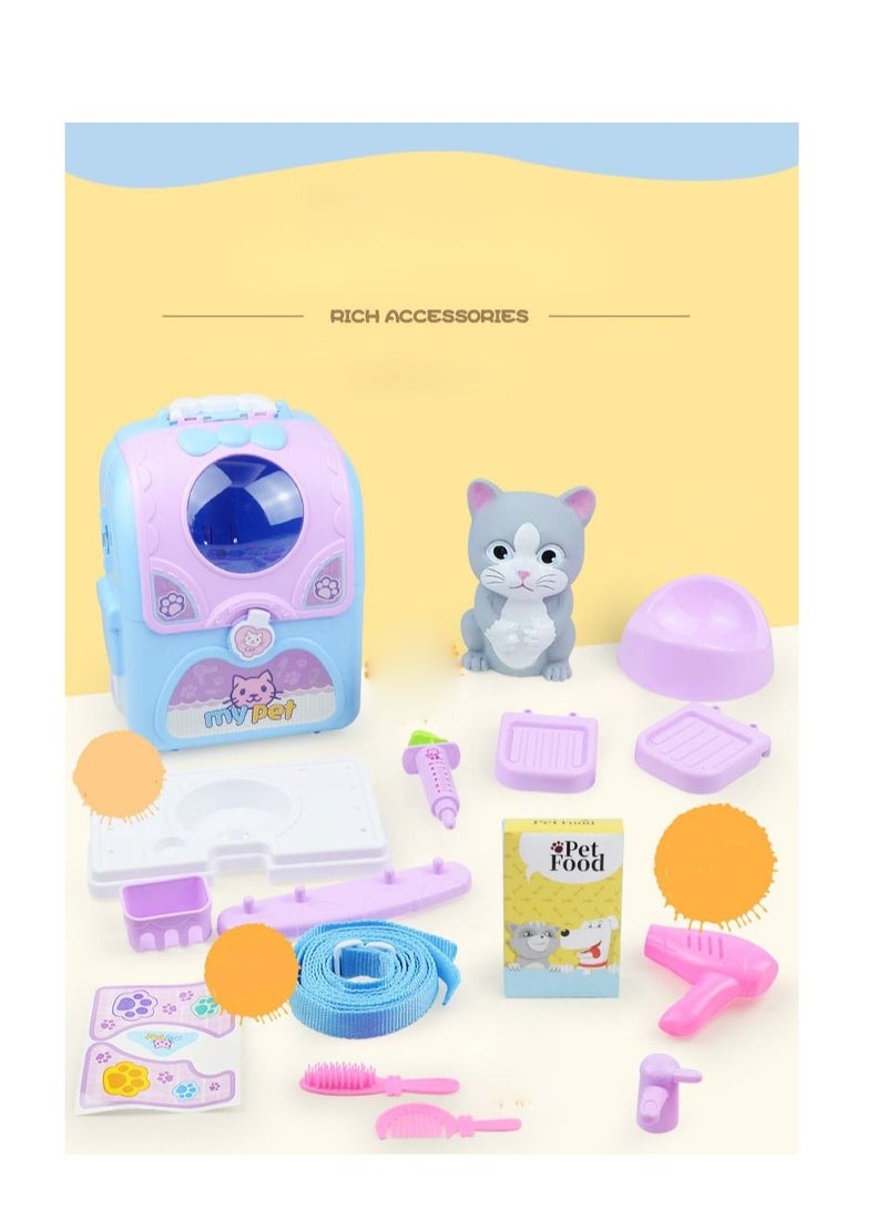 Pet Cat 3 IN 1 Carrier Pet Care Role Play Vet Toy Set for Kids